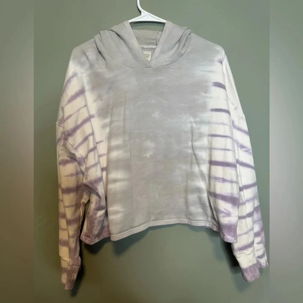 Anthropologie‎ Saturday Sunday Purple Gray Crop Tye Die Sweatshirt Hooded Size S